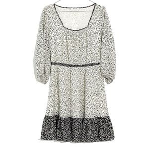 Madewell NWT Pattern-Mix Ruffle-Hem Black White Cotton/Silk Garden Toile Dress